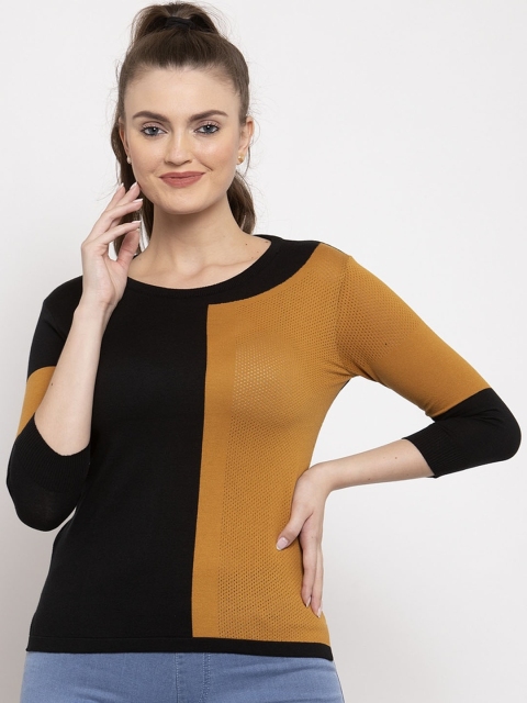 

Kalt Women Black & Brown Colourblocked Pullover Sweater