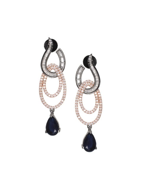 

INDYA Gold-Toned & Navy Blue Classic Drop Earrings