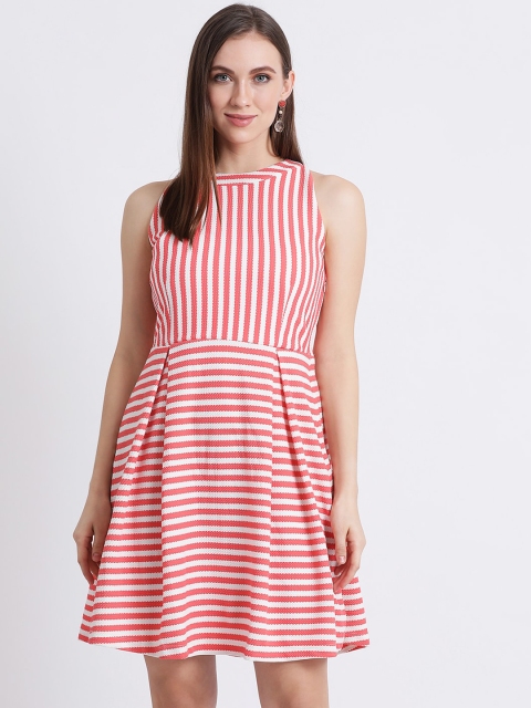

Zink London Women Pink & Off-White Striped A-Line Dress