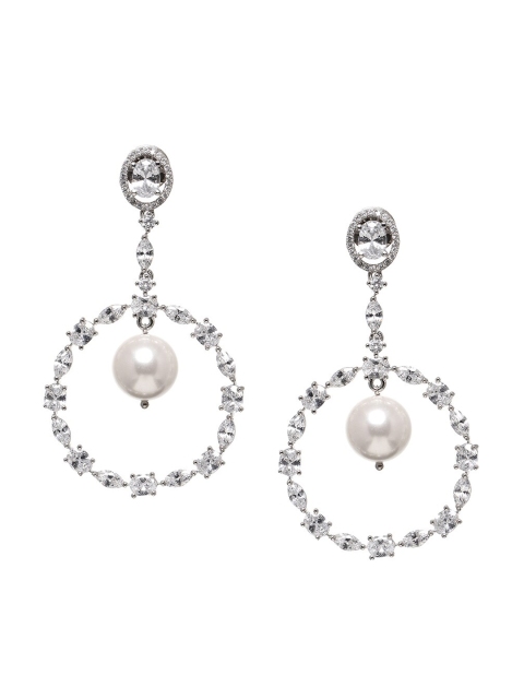 

INDYA Silver-Toned Circular Drop Earrings