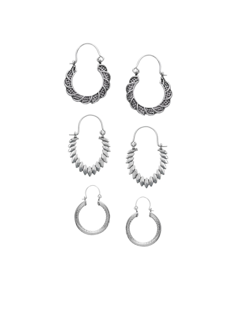 

INDYA Set Of 3 Silver-Toned Circular Hoop Earrings