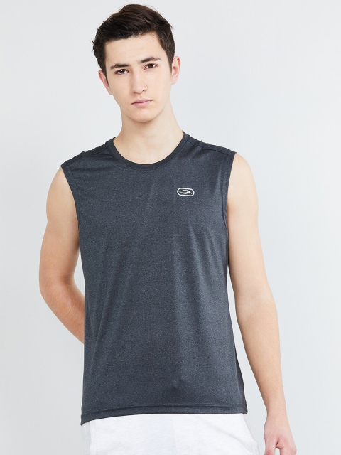 

max Men Grey Self Design Round Neck T-shirt