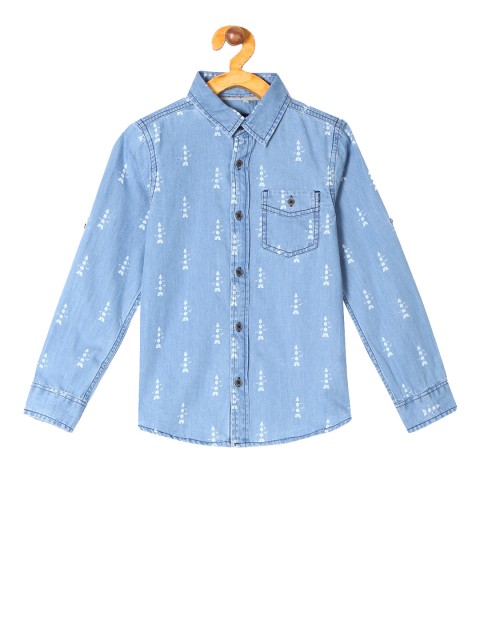 

Cherokee Boys Blue Regular Fit Printed Chambray Casual Shirt