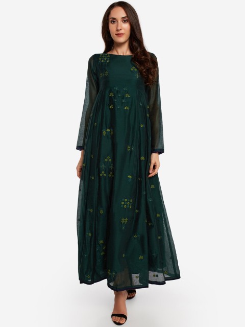 

Desi Weavess Women Green Embroidered Maxi Dress