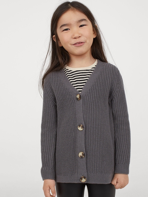 

H&M Girls Grey Cotton-Blend Cardigan