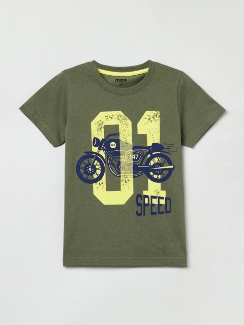 

max Boys Olive Green Printed Round Neck T-shirt