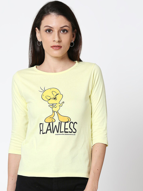 

Bewakoof Women Yellow Printed Round Neck T-shirt