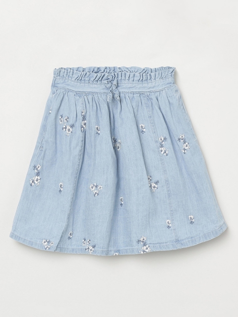 

max Girls Blue Embroidered Flared Knee-Length Pure Cotton Skirt