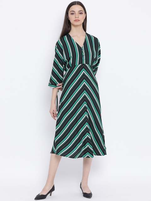 

Oxolloxo Women Green Striped A-Line Dress