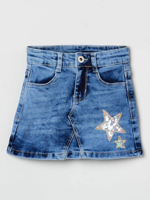 

max Girls Blue Washed A-line Denim Skirt