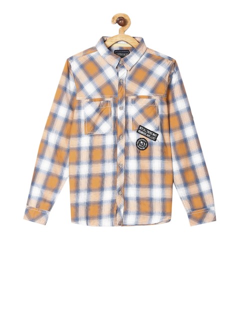 

Cherokee Boys Mustard & Blue Regular Fit Checked Casual Shirt
