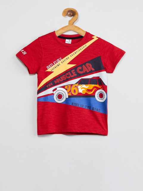 

max Boys Red Printed V-Neck T-shirt