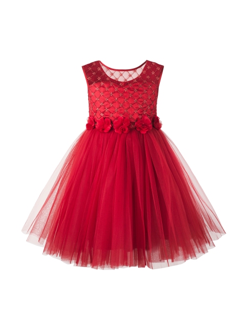 

Toy Balloon kids Girls Red Self Design Sequined Fit and Flare Dress