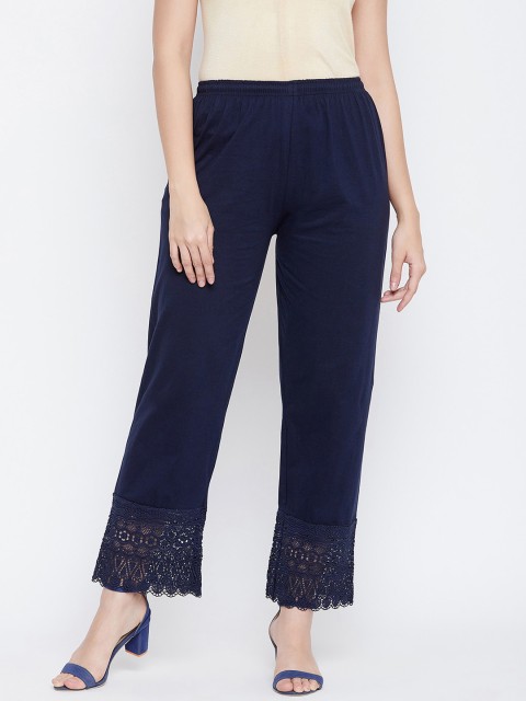 

Castle Women Navy Blue Hem Design Straight Palazzos