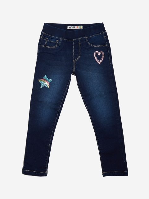 

VITAMINS Girls Navy Blue Washed Skinny-Fit Jeggings