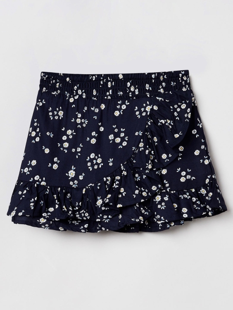 

max Girls Navy Blue & White Printed A-Line Mini Skirt