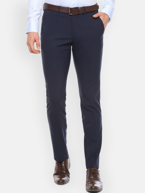 

Louis Philippe Men Navy Blue Skinny Fit Checked Formal Trousers