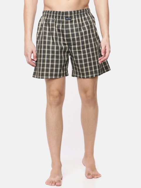 

Force NXT Men Olive Green & Off-White Checked Boxers