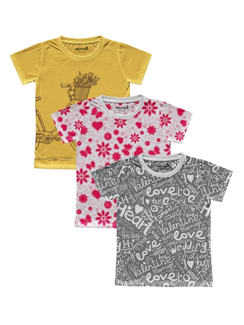 mezmoda Girls Pack of 3 Printed Round Neck T-shirt, Multi