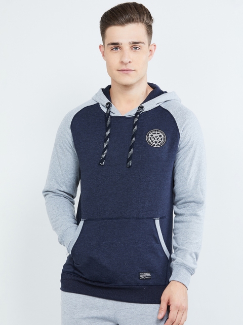 

max Men Blue & Grey Colourblocked Hooded Sweatshirt
