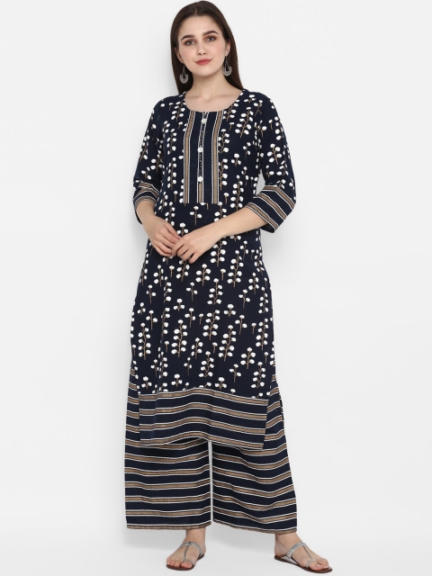

ZOEYAMS Women Navy Blue Printed Kurta with Palazzos