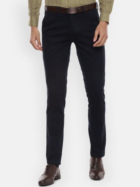 

Van Heusen Men Navy Blue Slim Fit Solid Formal Trousers