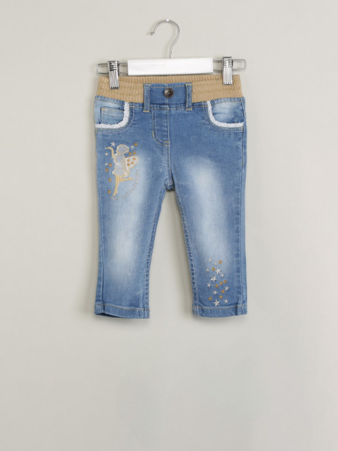 

max Girls Blue Slim Fit Mid-Rise Low Distress Jeans