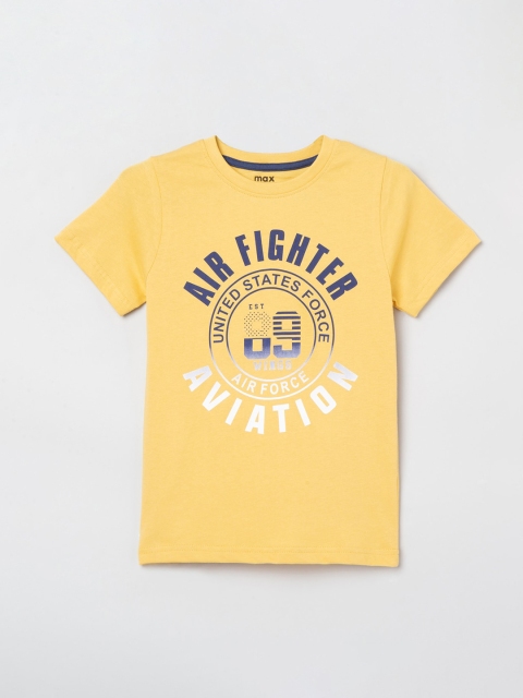 

max Boys Yellow Printed Round Neck T-shirt