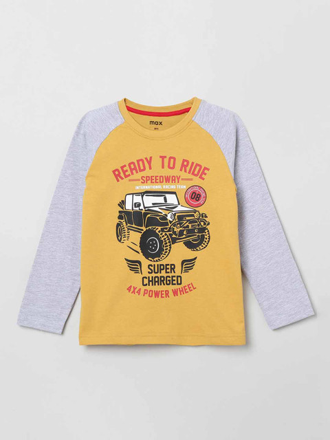

max Boys Yellow Printed Round Neck T-shirt