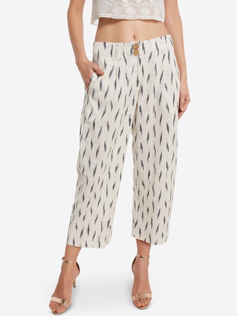 

Desi Weavess Women White Printed Straight Palazzos