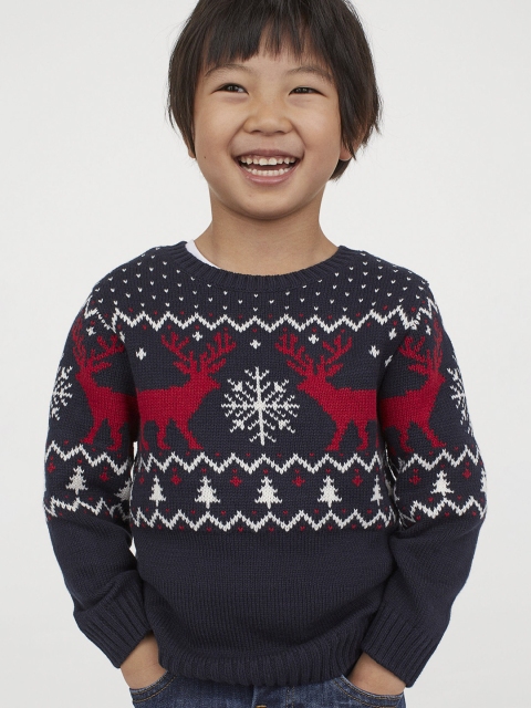 

H&M Boys Navy Blue & Red Jacquard Knit Jumper