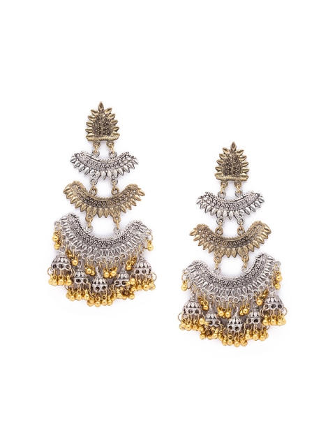 

Globus Gold-Toned Silver-Plated Oxidised Dome Shaped Drop Earrings