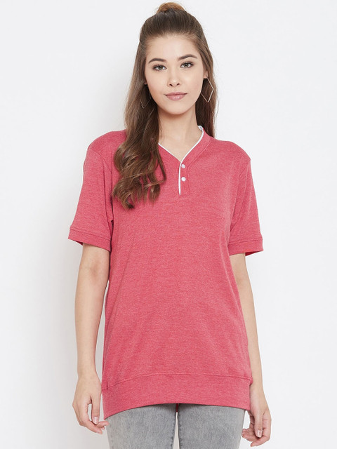 

wesquare Women Coral Pink Solid V-Neck T-shirt