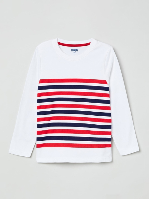 

max Boys White & Red Striped Round Neck T-shirt