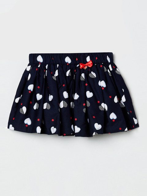 

max Girls Navy Blue & White Printed Flared Mini Skirt