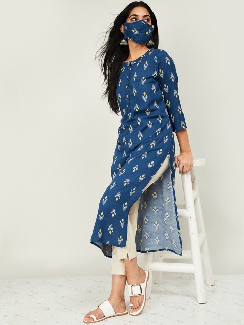

Melange by Lifestyle Women Blue & Cream-Coloured Printed Kurta with Pyjamas