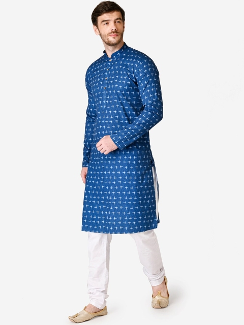 

TABARD Men Blue & Off-White Printed Kurta with Churidar