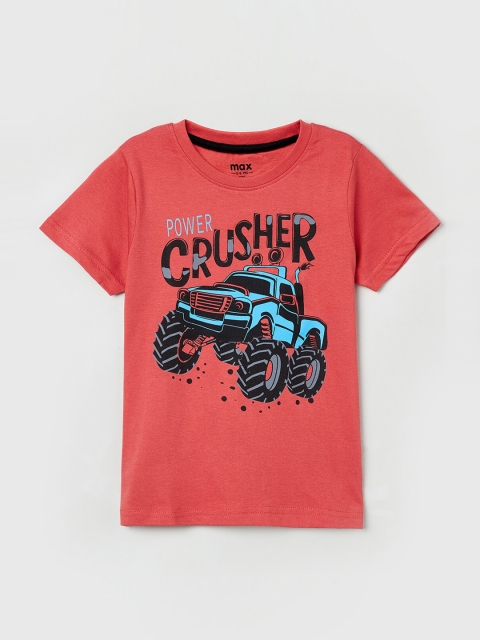 

max Boys Red Printed Round Neck T-shirt