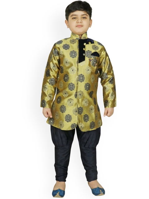 

SG YUVRAJ Boys Green & Blue Raw Silk Sherwani Set