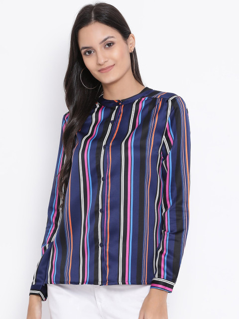 

Oxolloxo Women Multicoloured Regular Fit Striped Casual Shirt, Multi