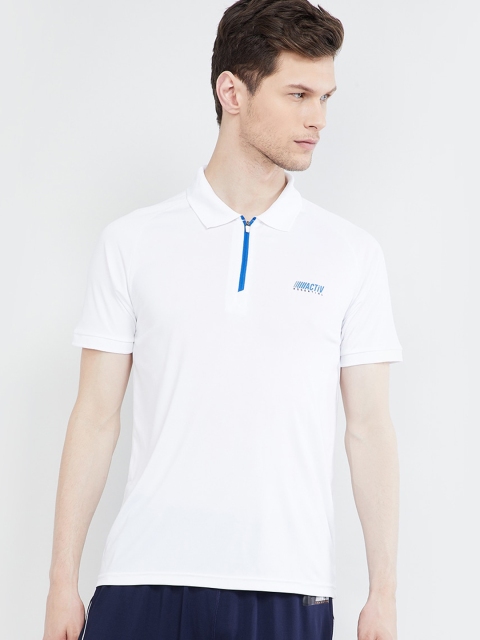 

max Men White Solid Mandarin Collar T-shirt