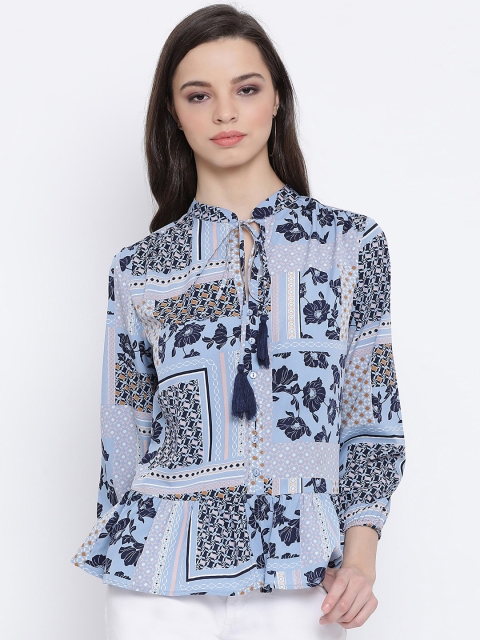 

Oxolloxo Women Blue Printed Peplum Top