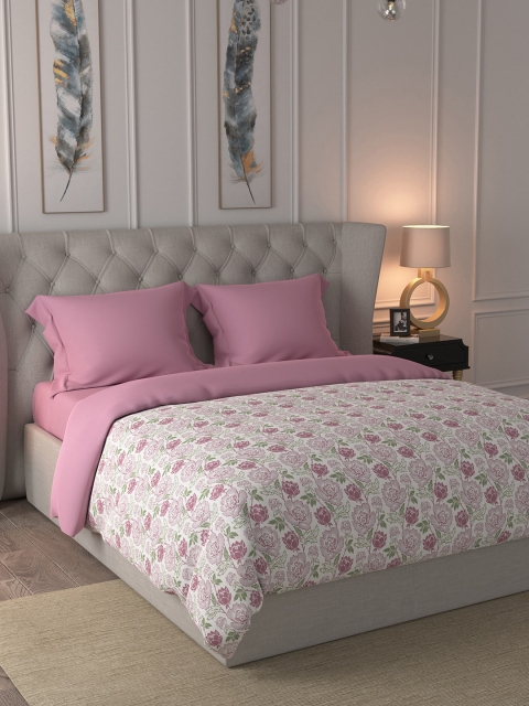

MASPAR Pink & White Floral AC Room 110 GSM Double Bed Quilt