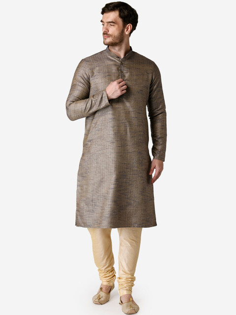 

TABARD Men Grey & Cream-Coloured Self Design Kurta with Churidar