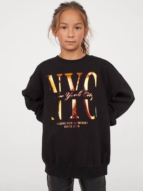 

H&M Girls Black Printed Sweatshirt