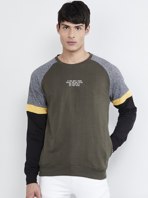 

max Men Olive Green Colourblocked Sweatshirt