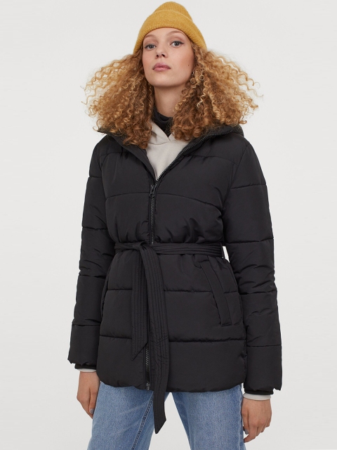 

H&M Women Black Solid Hooded Padded Jacket