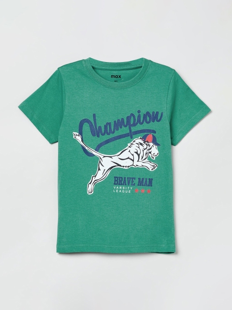 

max Boys Green Printed Round Neck T-shirt