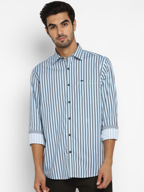 

METTLE Men Blue Regular Fit Striped Casual Shirt