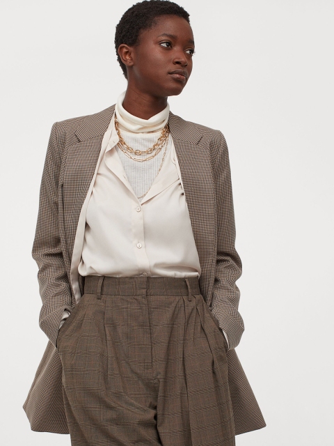 

H&M Women Brown Self Design Long Jacket